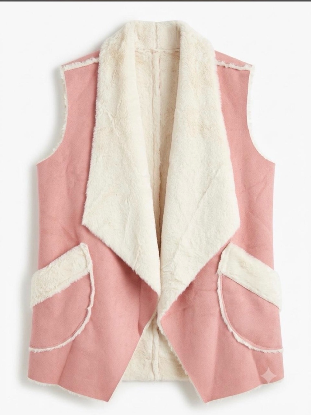 Cozy Pink Faux-Shearling Draped Vest with Cream Lining